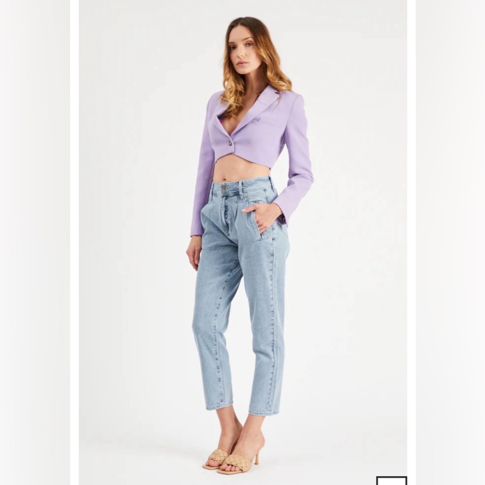 Light Wash Boyfriend Jeans with Paperbag Waist